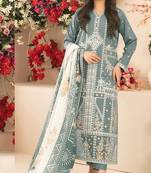 Turquoise cambric cotton semi stitched suit with embroidery & sequence work