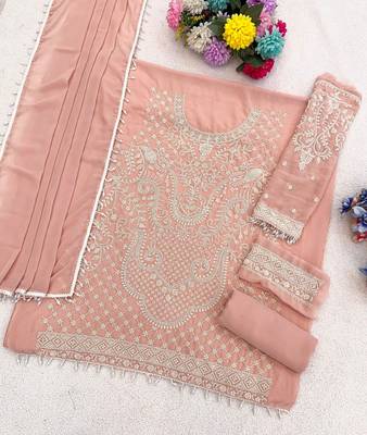Peach georgette suit with embroidered beads & sequin  2