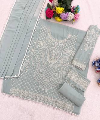 Sky blue georgette suit with embroidered beads & sequin  2