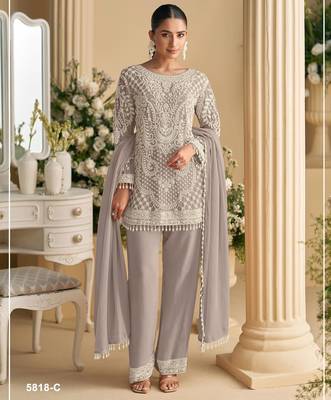 Purple georgette suit with embroidered beads & sequin  1