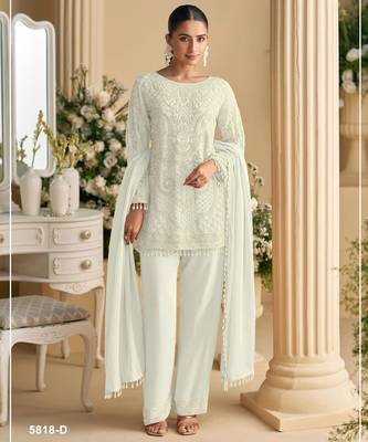 White georgette suit with embroidered beads & sequin  1