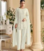 White georgette semi stitched suit with embroidered beads & sequence work