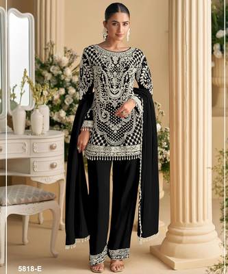 Black georgette suit with embroidered beads & sequin  1