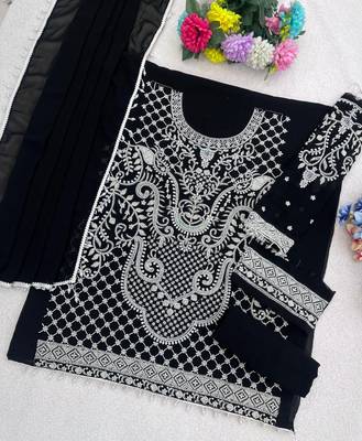 Black georgette suit with embroidered beads & sequin  2