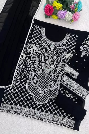 Black georgette suit with embroidered beads & sequin 