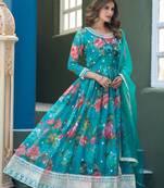 Blue taby silk readymade anarkali suit with embroidery thread & sequence work