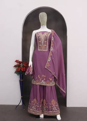 Purple chinon suit with embroidery sequin  2