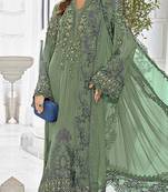 Mehendi georgette semi stitched suit with embroidered sequence & khatli work