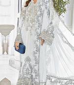 White georgette semi stitched suit with embroidered sequence & khatli work