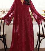 Maroon georgette semi stitched suit with embroidered sequence & khatli work