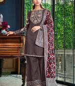 Brown Silk Heavy Embroidered Designer Plazzo Semi Stiched Suit