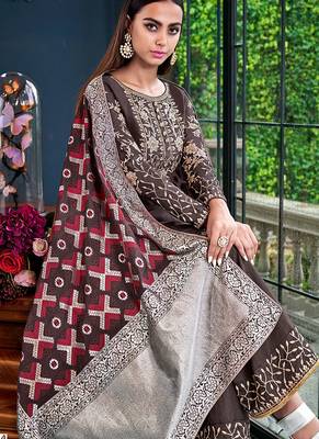 Brown Silk Heavy Embroidered Designer Plazzo Semi Stiched Suit 2