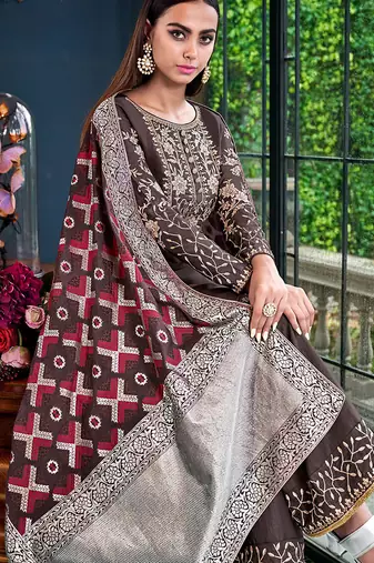 Brown Silk Heavy Embroidered Designer Plazzo Semi Stiched Suit