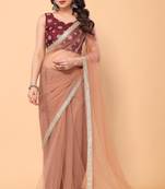 Party Wear Designer Net Saree With Fancy Border and Embroidery Work Silk Blouse