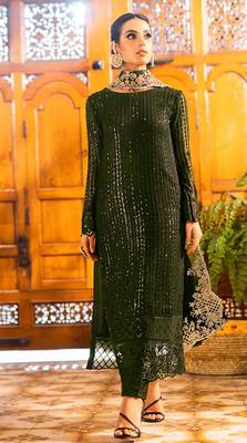 Mehendi georgette suit with embroidered sequin  1