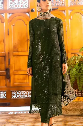 Mehendi georgette semi stitched suit with embroidered sequence work