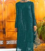 Teal georgette semi stitched suit with embroidered sequence work