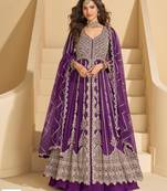 Purple chinon readymade anarkali suit - full stitched free size