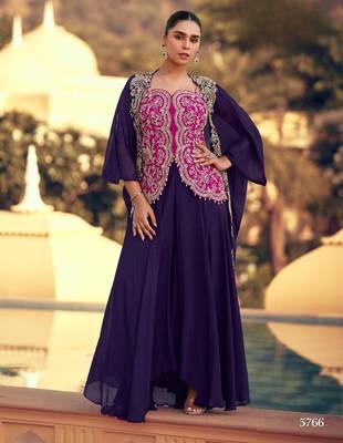 Violet chinon readymade shrug suit with heavy embroidery - full stitched free size 1