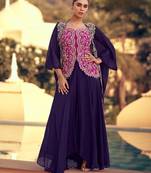 Violet chinon readymade shrug suit with heavy embroidery work - full stitched free size