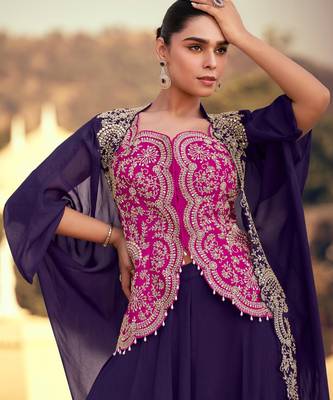 Violet chinon readymade shrug suit with heavy embroidery - full stitched free size 2