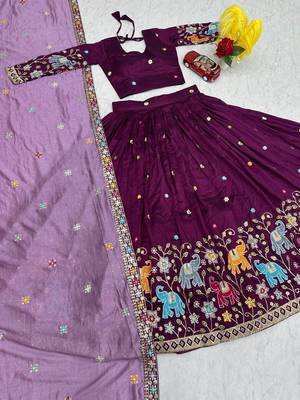 Wine Vichitra Silk Heavy Thread Sequence Work Lehenga Choli Set with Dupatta • Fully Stitched Lehenga • Stitched Blouse 5