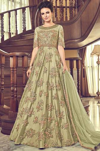 Green Net Heavy Embroidered Designer Semi Stiched Suit