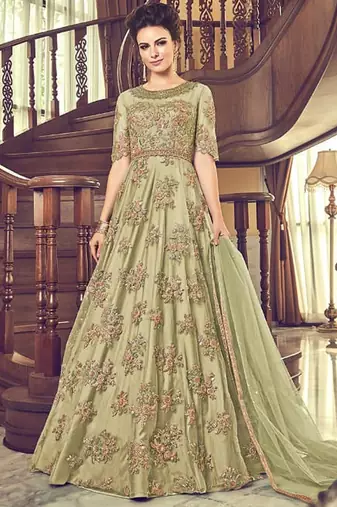 Green Net Heavy Embroidered Designer Semi Stiched Suit