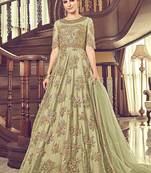 Green Net Heavy Embroidered Designer Semi Stiched Suit