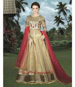 Cream Net Heavy Embroidered Designer Semi Stiched Suit
