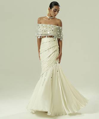 Ivory embroidered georgette Lehenga Set 1