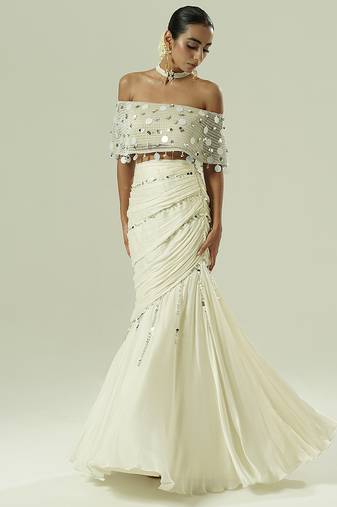 Ivory embroidered georgette Lehenga Set