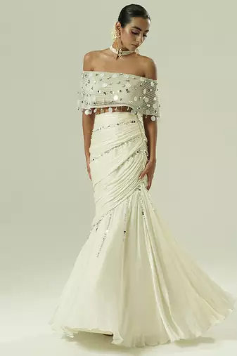 Ivory embroidered georgette Lehenga Set