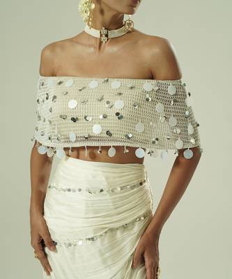 Ivory embroidered georgette Lehenga Set 2