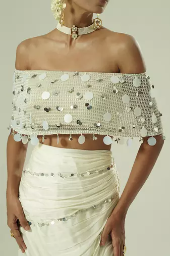 Ivory embroidered georgette Lehenga Set