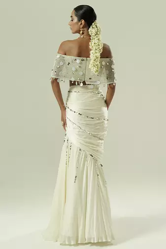 Ivory embroidered georgette Lehenga Set