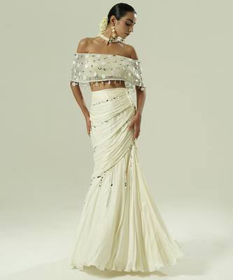 Ivory embroidered georgette Lehenga Set 4