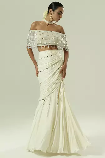 Ivory embroidered georgette Lehenga Set