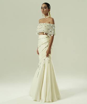 Ivory embroidered georgette Lehenga Set 5