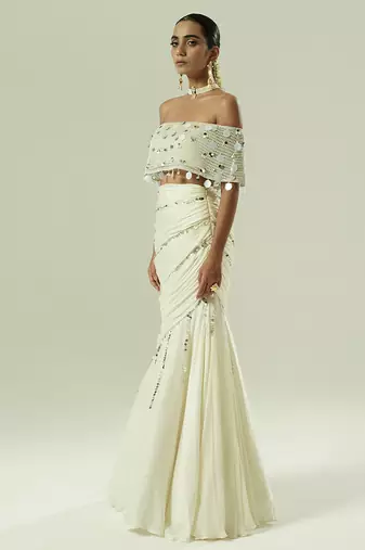 Ivory embroidered georgette Lehenga Set