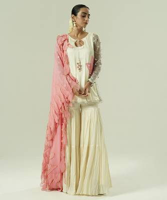 Ivory embroidered georgette sharara set 1