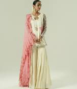 Ivory embroidered georgette sharara set