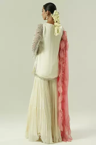 Ivory embroidered georgette sharara set