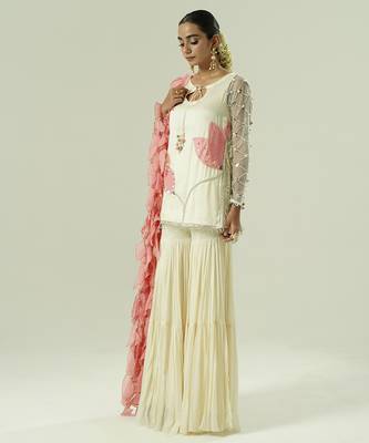 Ivory embroidered georgette sharara set 3