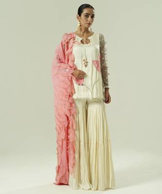 Ivory embroidered georgette sharara set 4