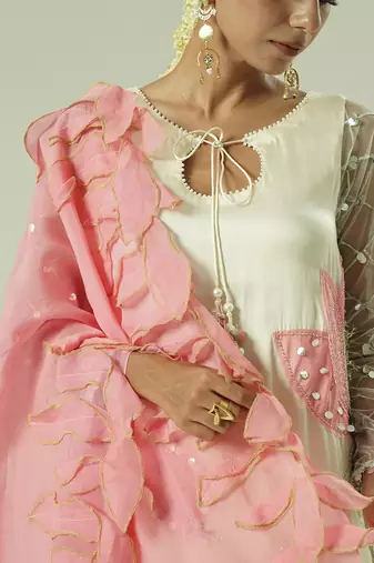 Ivory embroidered georgette sharara set