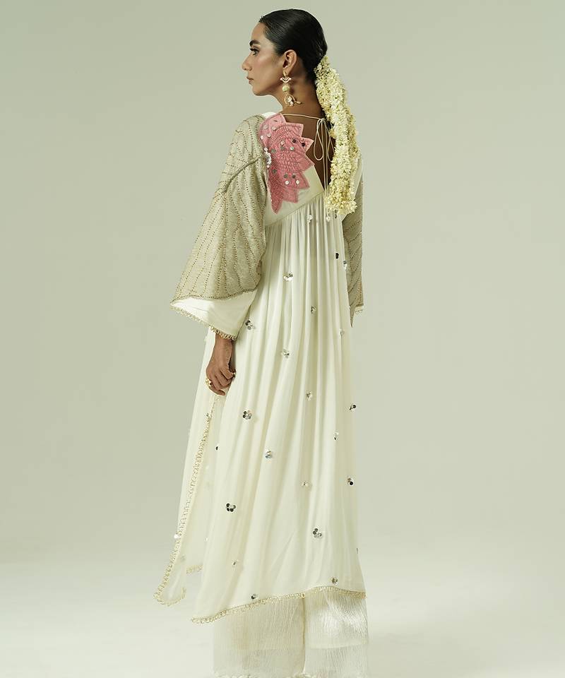 Ivory embroidered georgette kurta set