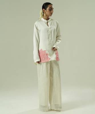 Ivory embroidered silk kurta set 1