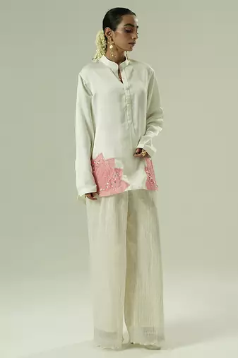 Ivory embroidered silk kurta set