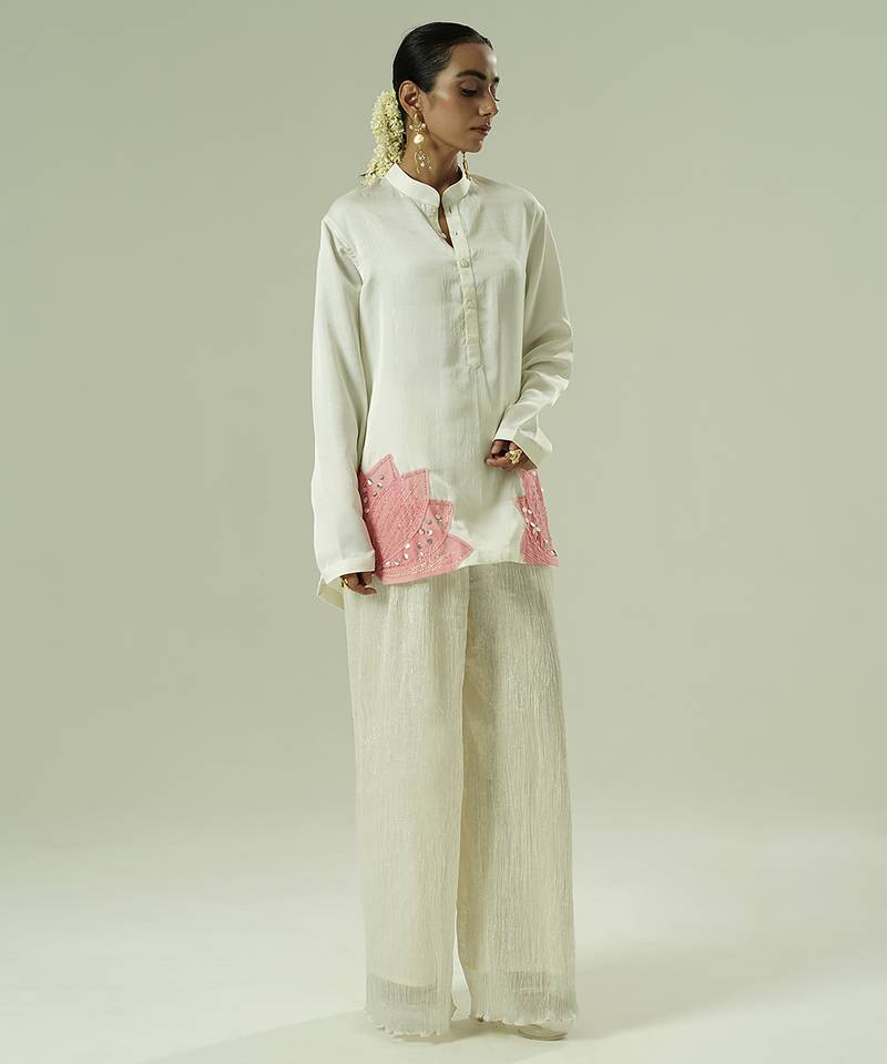 Ivory embroidered silk kurta set